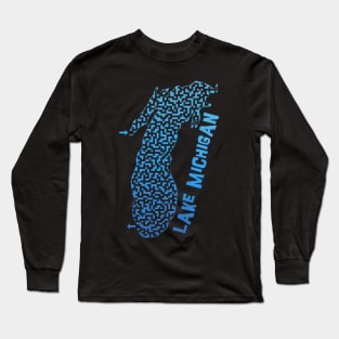 Lake Michigan Outline Maze & Labyrinth Long Sleeve T-Shirt